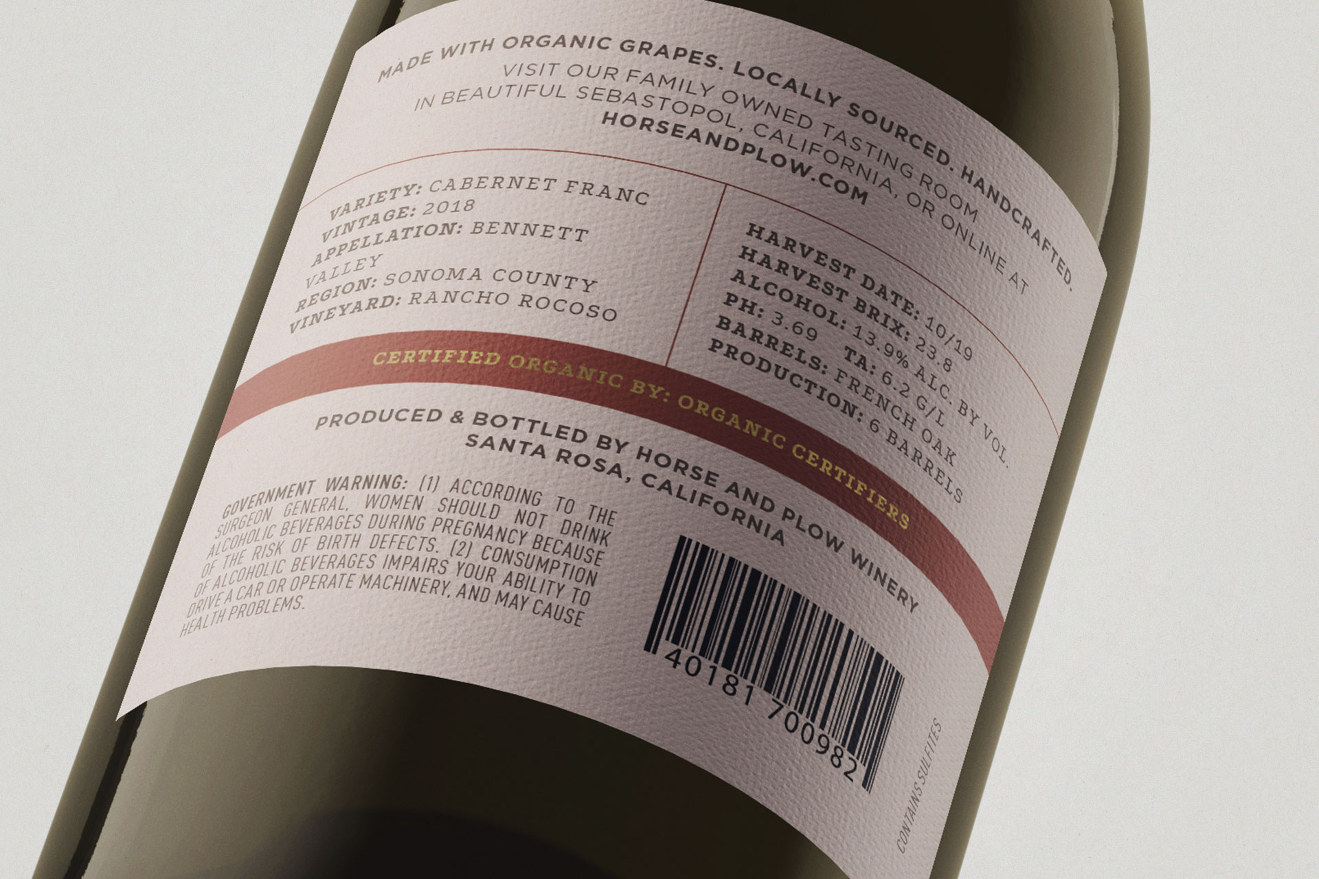 Horse and Plow red wine label