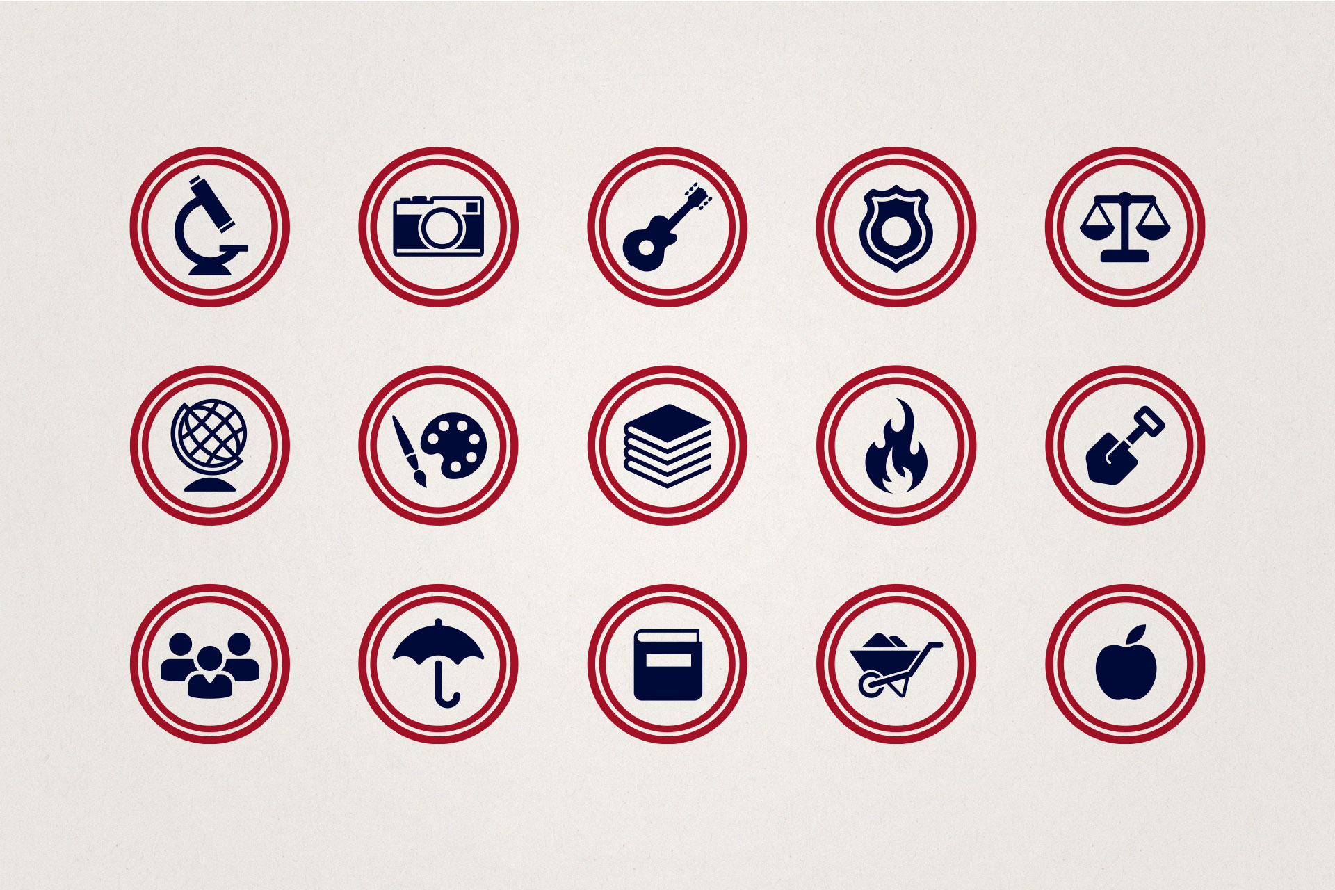 Icon examples that meet the SRJC brand guidelines
